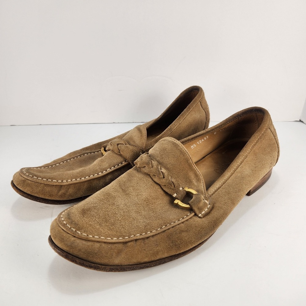 Salvatore Ferragamo Men's 11 D Brown Suede Horsebit Loafers Slip On Italy